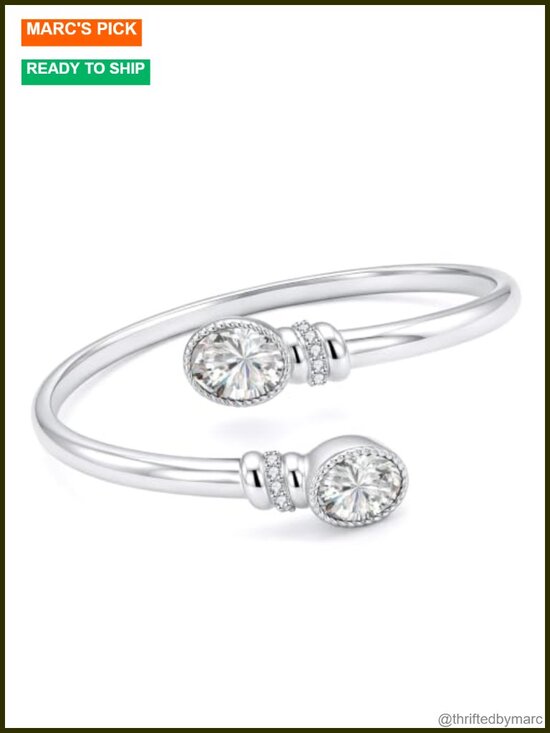 Jewelry - 14K White Gold Plated Birthstone Bangle Bracelet Cuff for Women